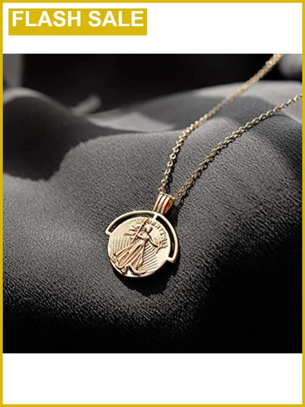 18k Gold Plated Vintage Coin Pendant Necklace Dainty Medallion for Women